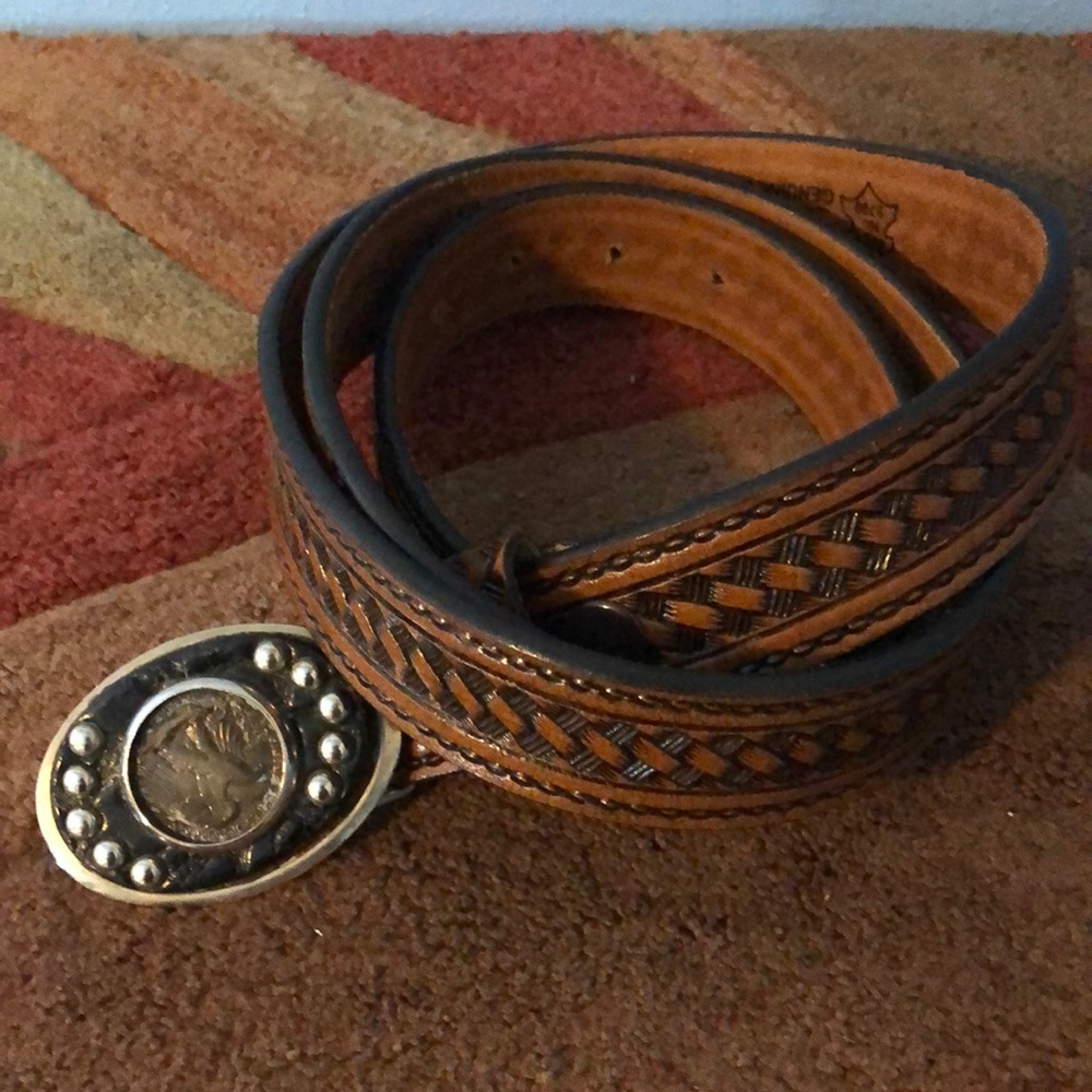 C.L. Embossed Brown Leather Belt